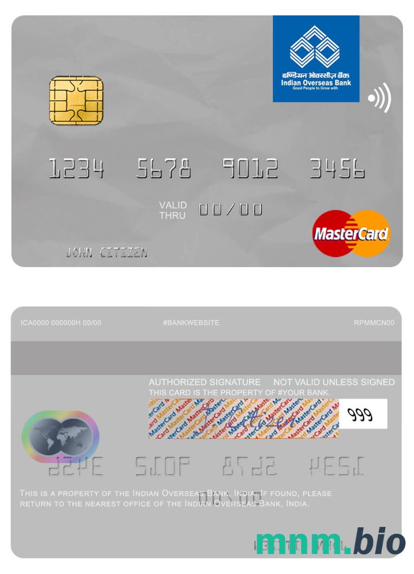 India Indian Overseas Bank przykład karty mastercard w formacie PSD